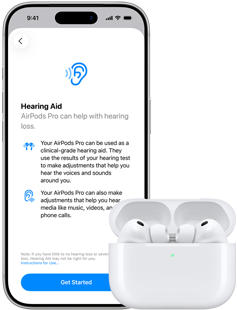 AirPods Pro 3 MagSafe töltőtokban, iPhone 17 Pro, szöveg a kijelzőn: Hallókészülék