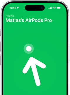 iPhone 17 Pro, a Lokátor Precíziós keresés képernyője, szöveg: Matias AirPods Prója