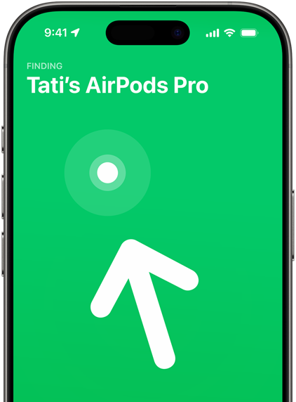 iPhone, amelyen a Lokátor jelenik meg az AirPods Pro megtalálásához