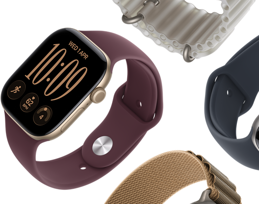 Apple Watch Series 11-szíjak: ködös lila sportszíj, acélkék Óceán szíj, világoskék Alpesi pánt