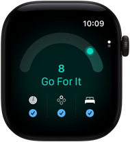 Apple Watch Series 12 fekete alumíniumtokkal, 8-as felkészültségi pontszám, Digital Crown forgatógomb a tok jobb oldalán
