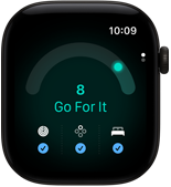Apple Watch Series 12 fekete alumíniumtokkal, 8-as felkészültségi pontszám, Digital Crown forgatógomb a tok jobb oldalán