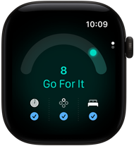 Apple Watch Series 12 fekete alumíniumtokkal, 8-as felkészültségi pontszám, Digital Crown forgatógomb a tok jobb oldalán