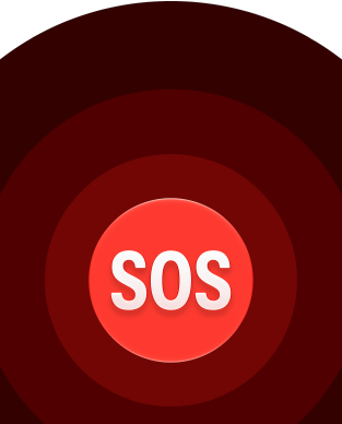 A Vészhelyzeti SOS ikonja, piros koncentrikus körök középen egy fehér SOS felirattal