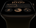 Apple Watch Series 12 sötét bronzszínű alumíniumtokkal, Moduláris számlap, komplikációk: nap és dátum, Edzések, Tevékenységgyűrűk és Apple Music, Digital Crown forgatógomb a tok jobb oldalán, olívaszínű sportszíj
