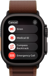 Apple Watch Ultra 4, fekete titántok, műholdas kapcsolat, jobb oldali nézet, Digital Crown, megemelt oldalsó gomb, burgundi színű Alpesi pánt