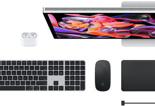 Mac-kiegészítők: AirPods, Studio Display, Magic Keyboard, Magic Mouse, Magic Trackpad, MagSafe töltőkábel kozmoszfekete színben