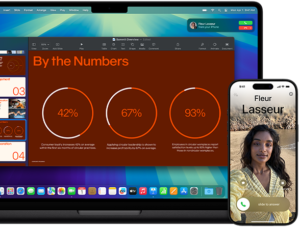 Az iPhone-tükrözést bemutató kép, melyen egy iPhone kijelzője látható egy MacBook Pro képernyőjén.