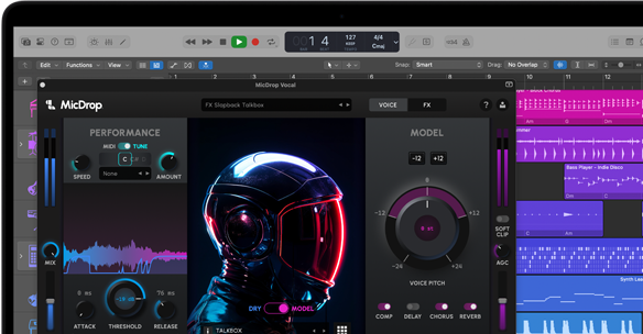A képernyőfelvételen a MicDrop szoftver AI-funkciókat használ egy hangfelvétel szerkesztéséhez MacBook Prón