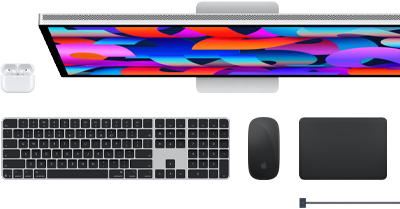 AirPods, Studio Display, Magic Keyboard, Magic Mouse, Magic Trackpad és MagSafe töltőkábel.