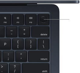 Touch ID érzékelő a MacBook Air billentyűzetének jobb felső sarkában