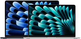 A MacBook Air 13 és 15 hüvelykes modellje elölnézetből, a kijelzők méretének ábrázolására (a kijelző mérete alatt a képátló értendő)