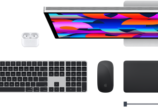 Mac-kiegészítők: AirPods, Studio Display, Magic Keyboard, Magic Mouse, Magic Trackpad, asztrofekete MagSafe töltőkábel