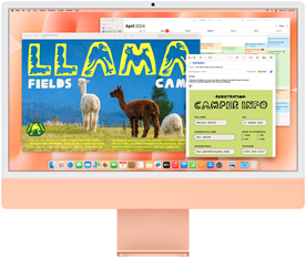 Előre néző narancsszínű iMac