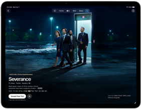 iPad Air elölnézetből, a kijelzőn az Apple TV appban streamelt Különválás című sorozat