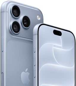 Gleccserszínű iPhone 18 Pro elöl- és hátulnézetből a Ceramic Shielddel és a háromkamerás rendszerrel
