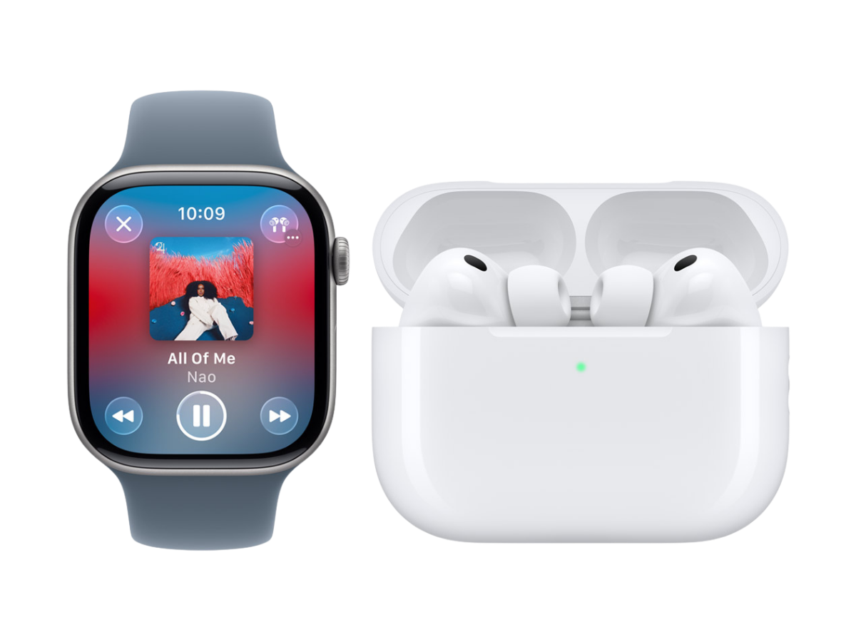 Apple Watch és AirPods együtt