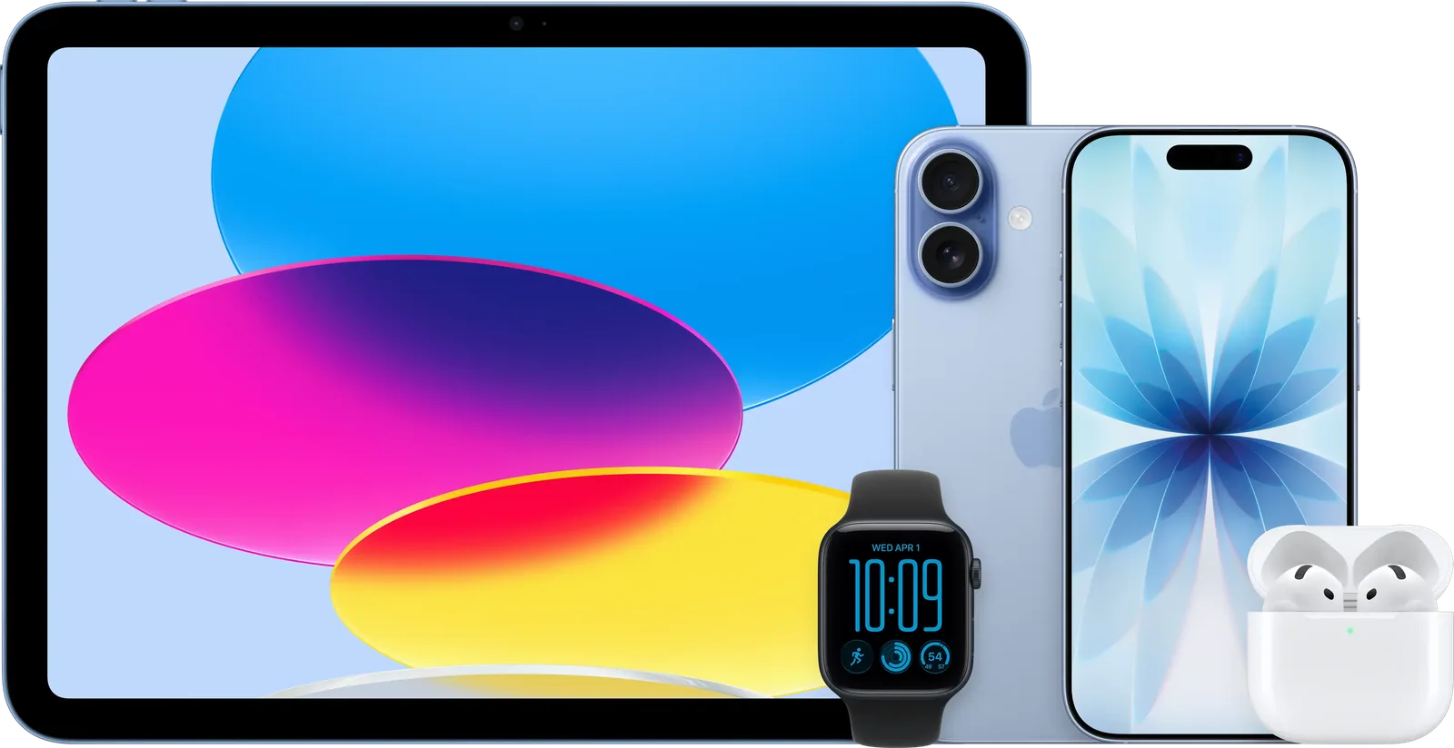 iPad, iPhone 17, Apple Watch SE és AirPods egymás mellett