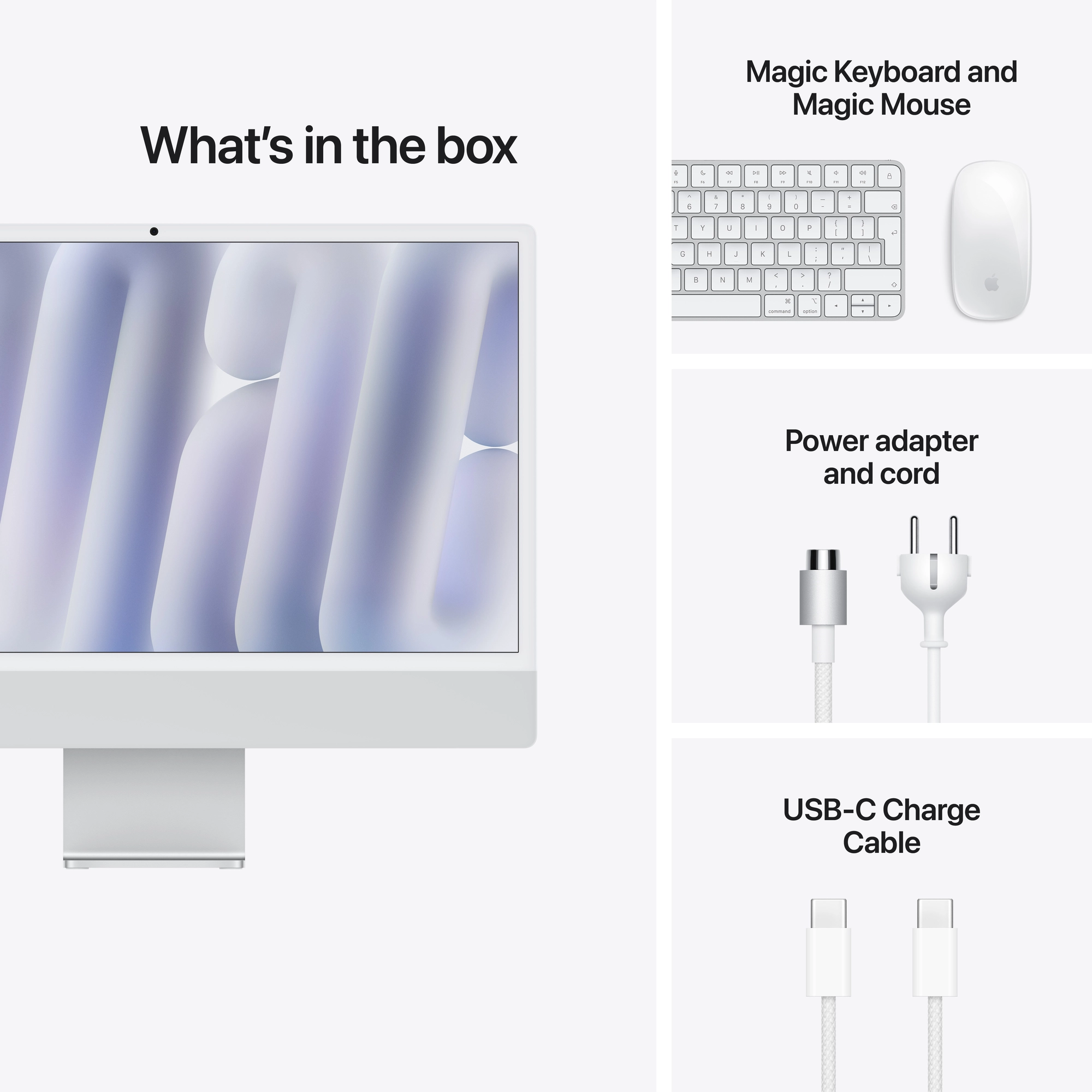 24-inch iMac 4.5K Retina kijelző, M6 chip, 12 magos CPU, 12 magos GPU, 24GB, 512GB SSD - ezüst