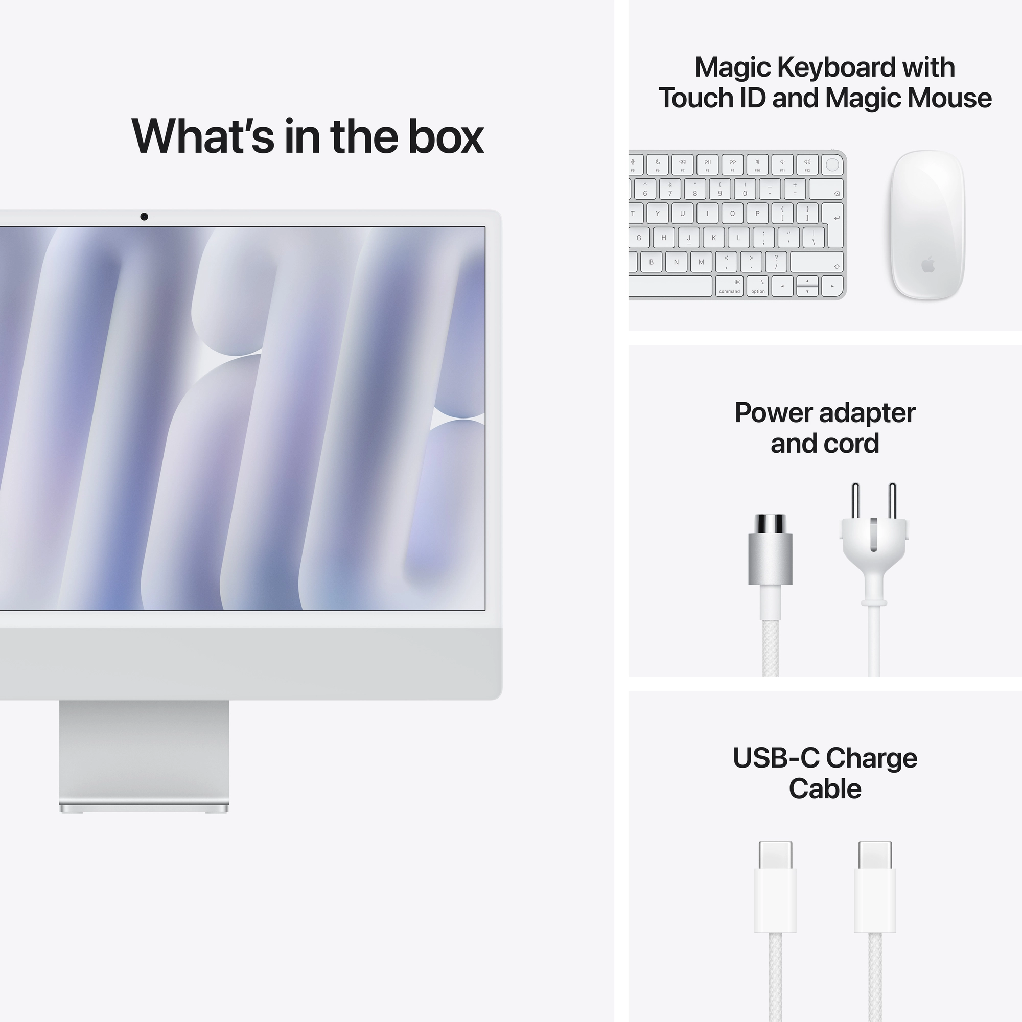 24-inch iMac 4.5K Retina kijelző, M6 chip, 12 magos CPU, 12 magos GPU, 16GB, 256GB SSD - ezüst