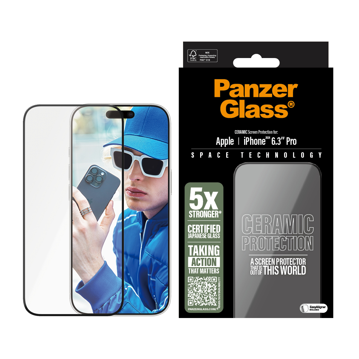PANZERGLASS Ultra-Wide Fit iPhone 16 Pro kijelzővédő fólia applikátorral - kerámiaüveg