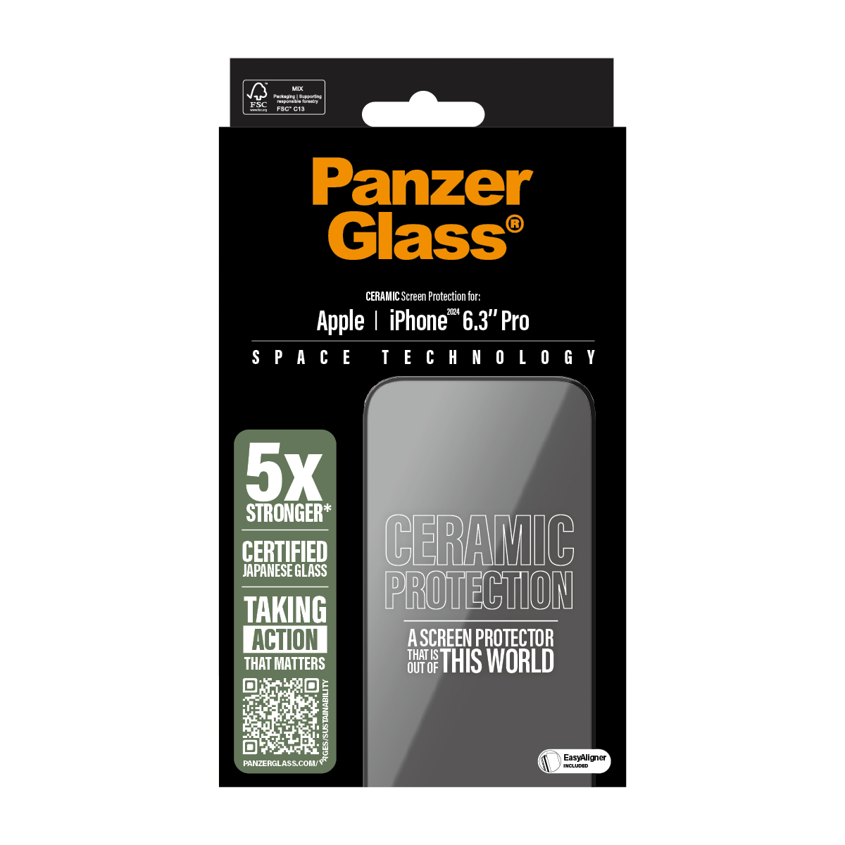PANZERGLASS Ultra-Wide Fit iPhone 16 Pro kijelzővédő fólia applikátorral - kerámiaüveg