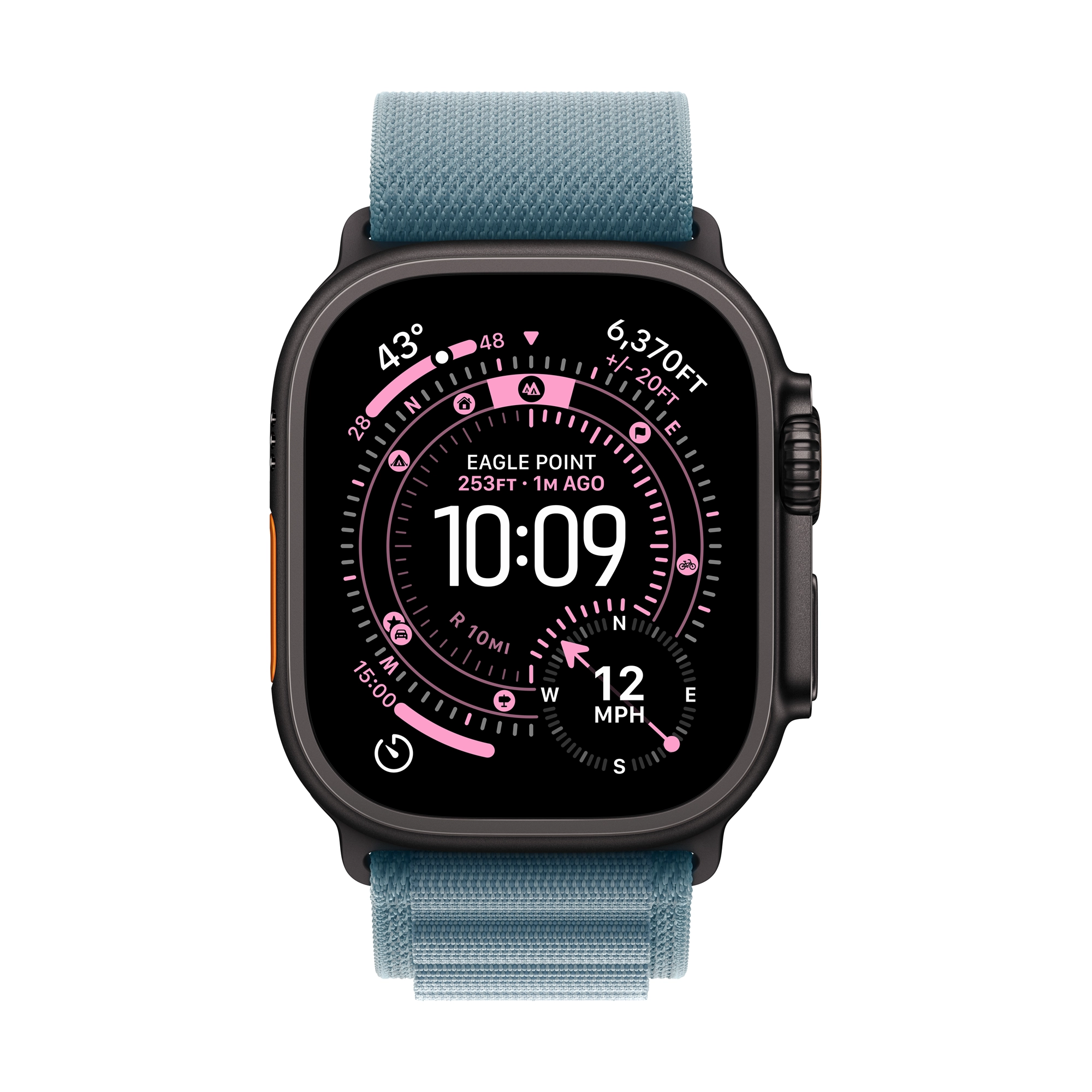 49 mm-es világoskék Alpesi pánt – M – fekete titán