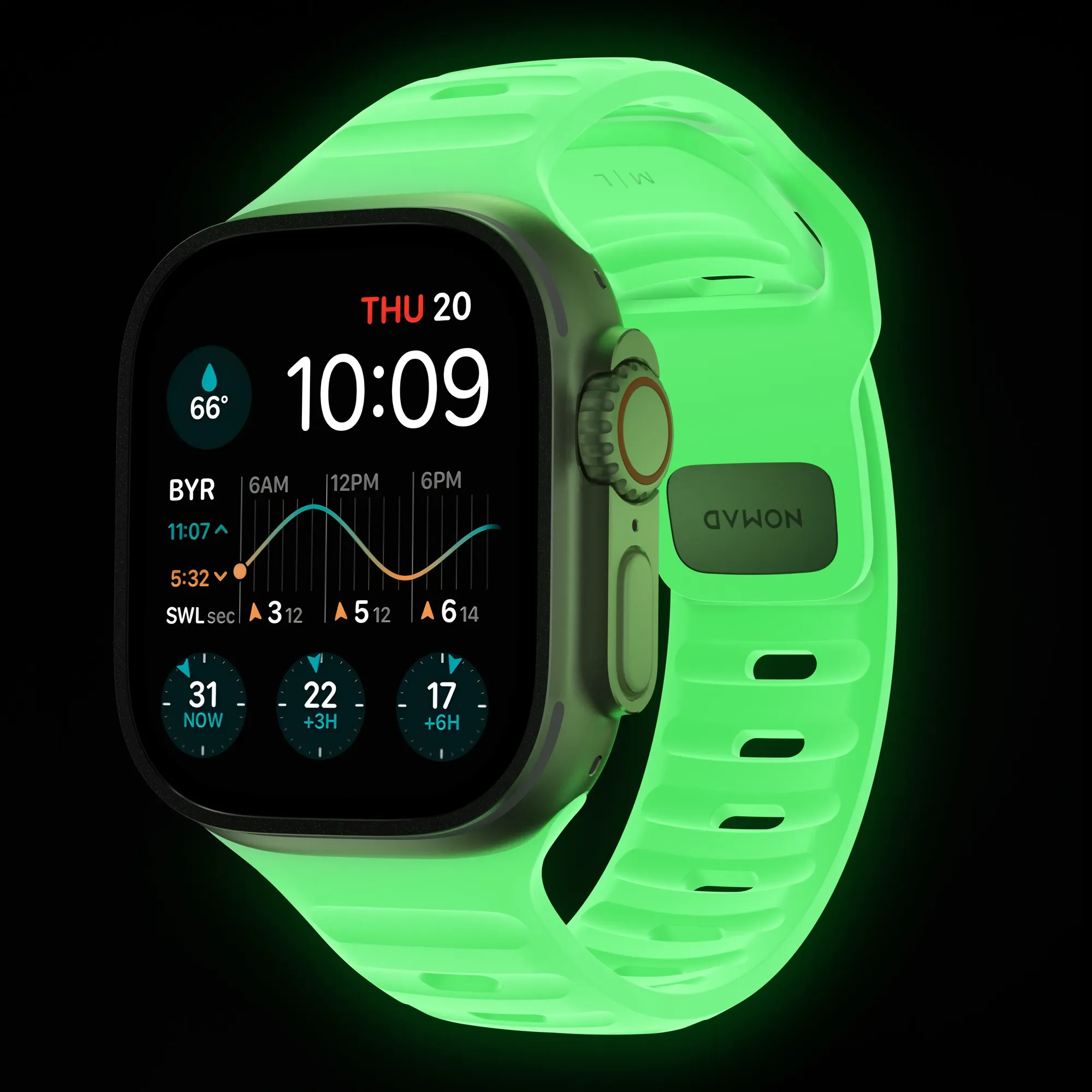 NOMAD Sport Strap for Apple Watch 42/44/45/49mm - Green Glow