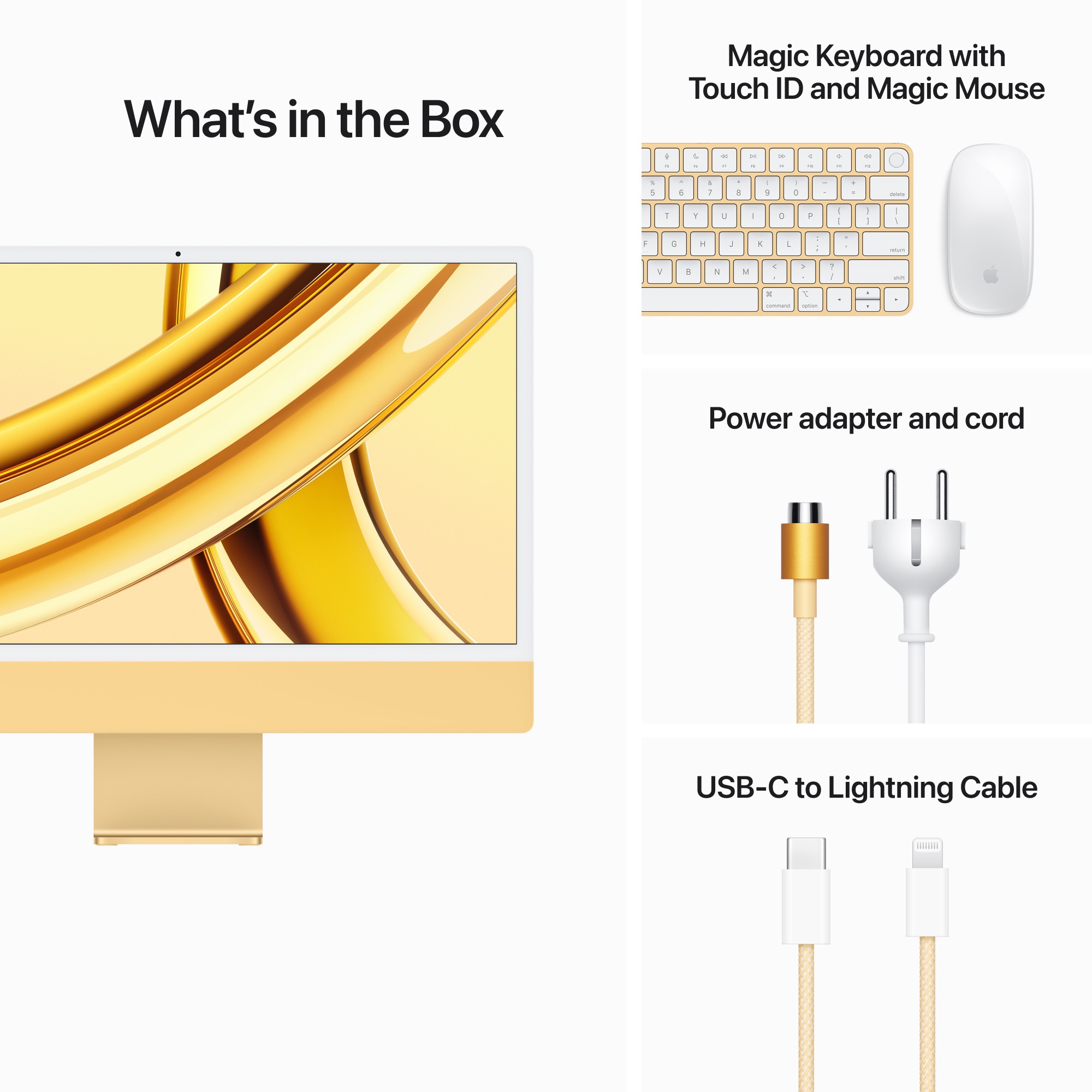 24-inch iMac 4.5K Retina kijelzővel, M3 chippel, 8 magos CPU, 10 magos GPU, 256GB SSD - sárga