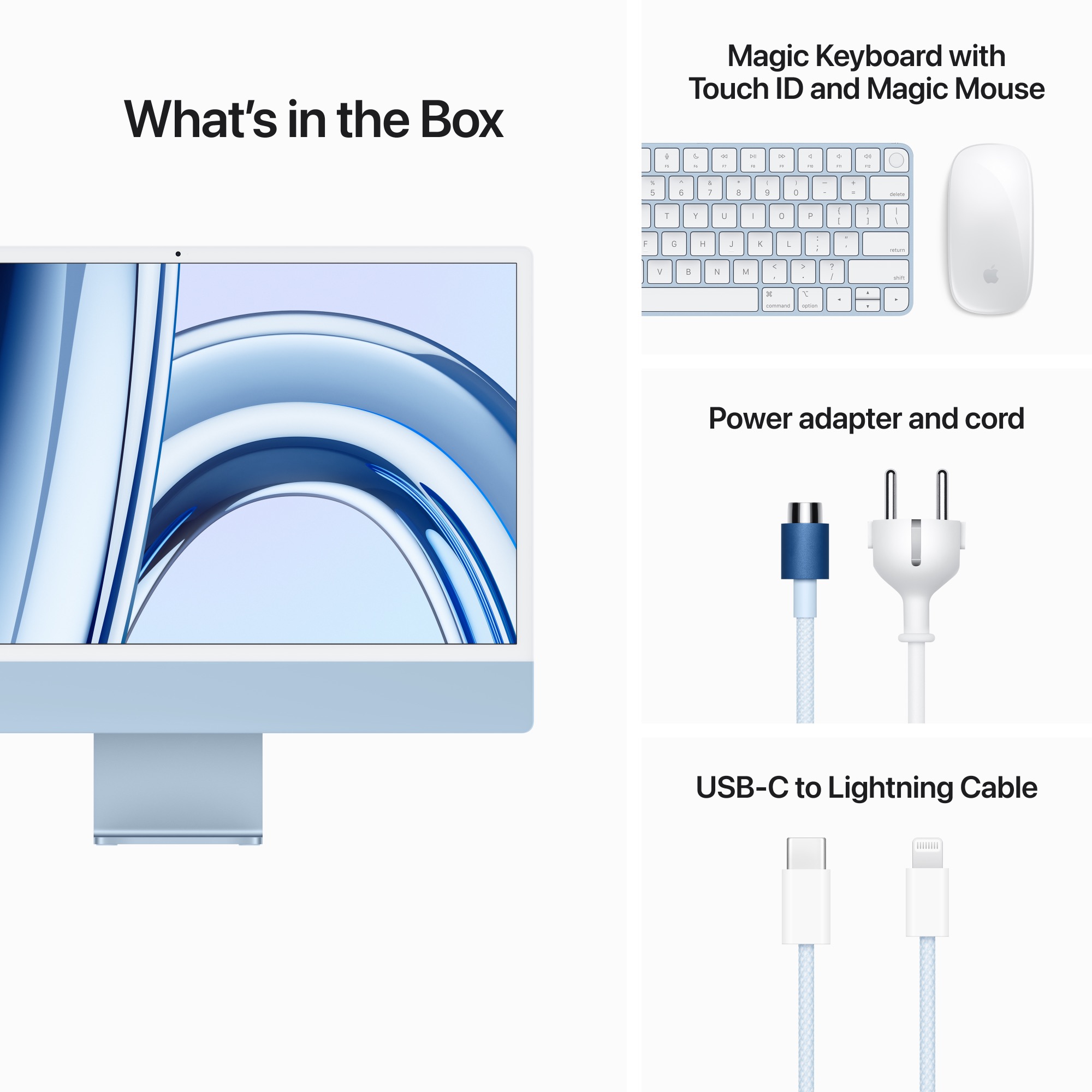 24-inch iMac 4.5K Retina kijelzővel, M3 chippel, 8 magos CPU, 10 magos GPU, 512GB SSD - kék
