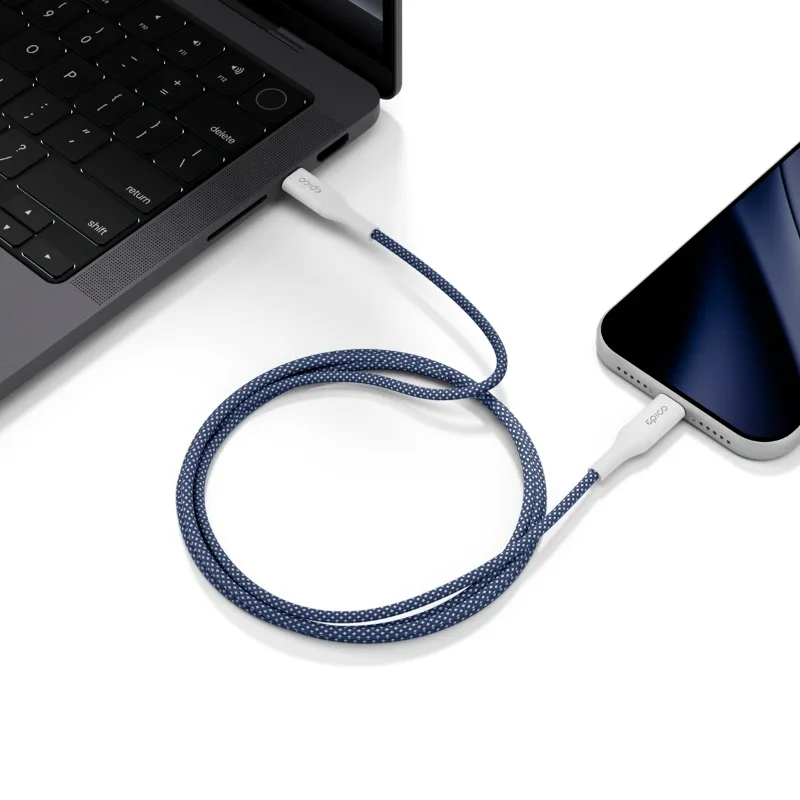 Epico UltraLink USB-C to USB-C Braided Charging Cable 60W 1.5m with Velcro Tie - Blue