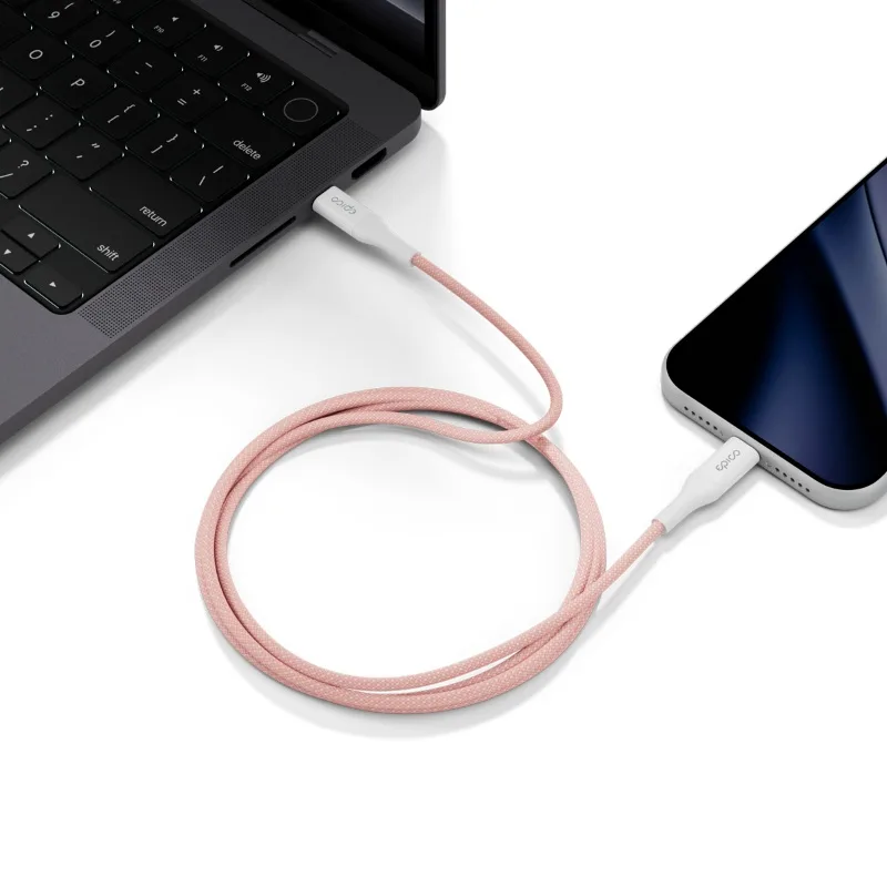 Epico UltraLink USB-C to USB-C Braided Charging Cable 60W 1.5m with Velcro Tie - Pink