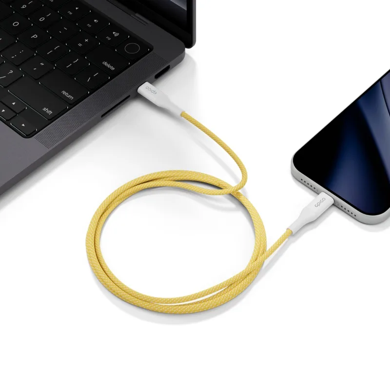 Epico UltraLink USB-C to USB-C Braided Charging Cable 60W 1.5m with Velcro Tie - Yellow