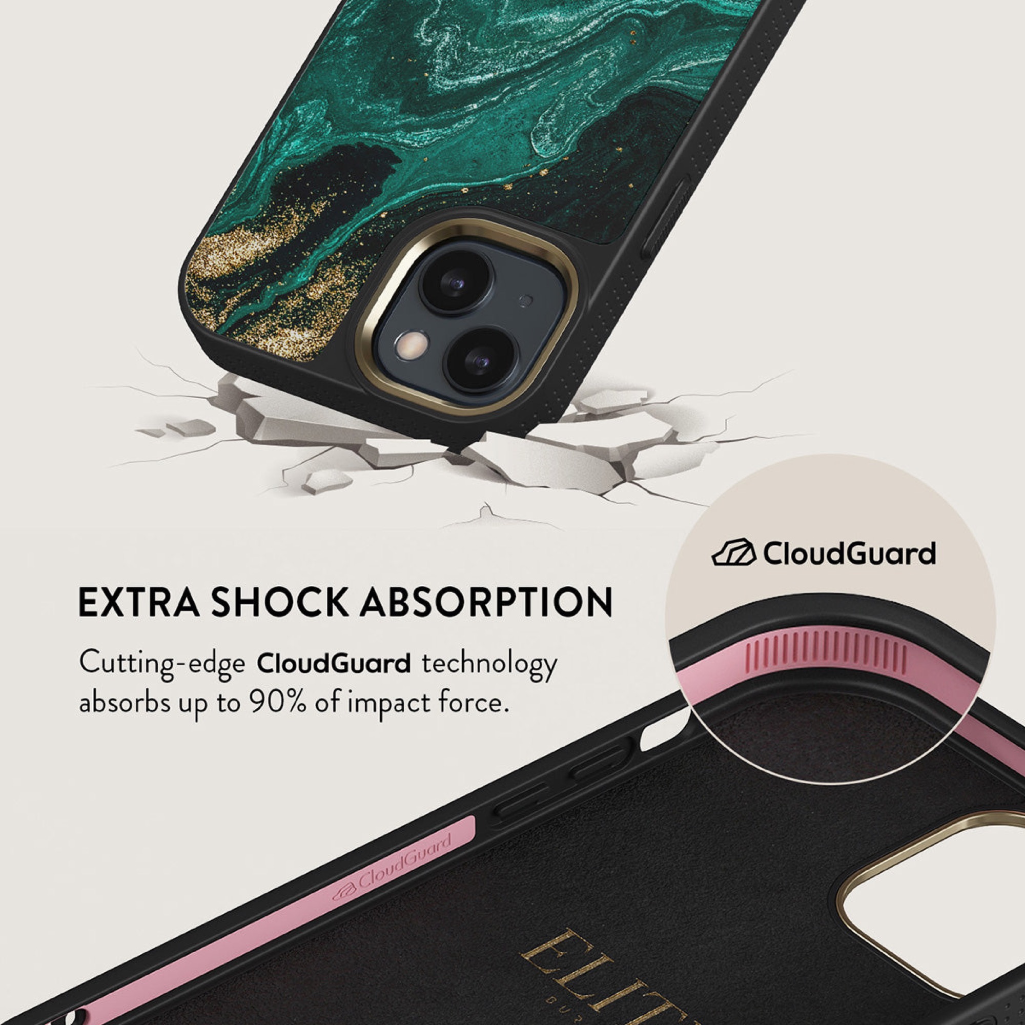 BURGA Elite Gold Ring MagSafe Case for iPhone 15 - Emerald Pool