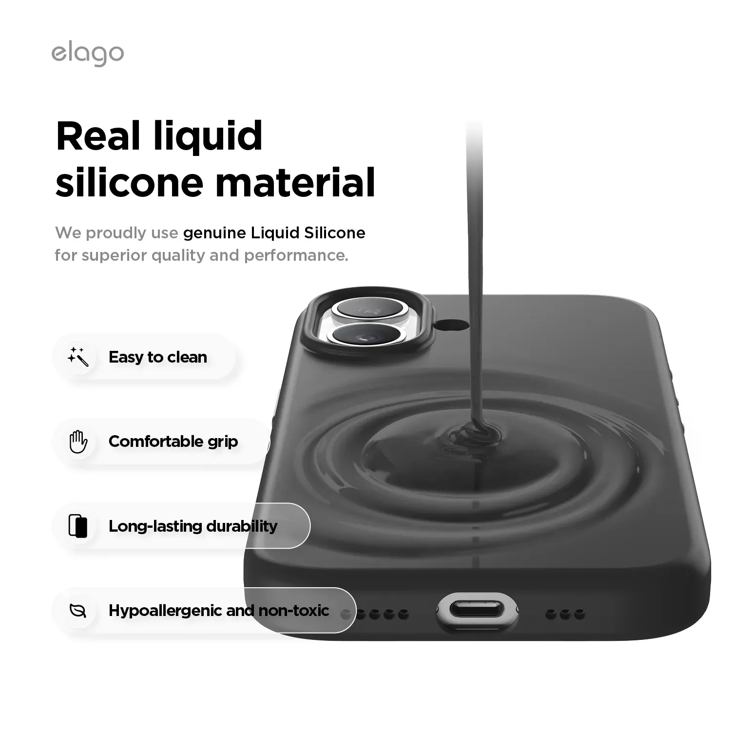 elago MagSafe-kompatibilis iPhone 17 szilikontok - fekete