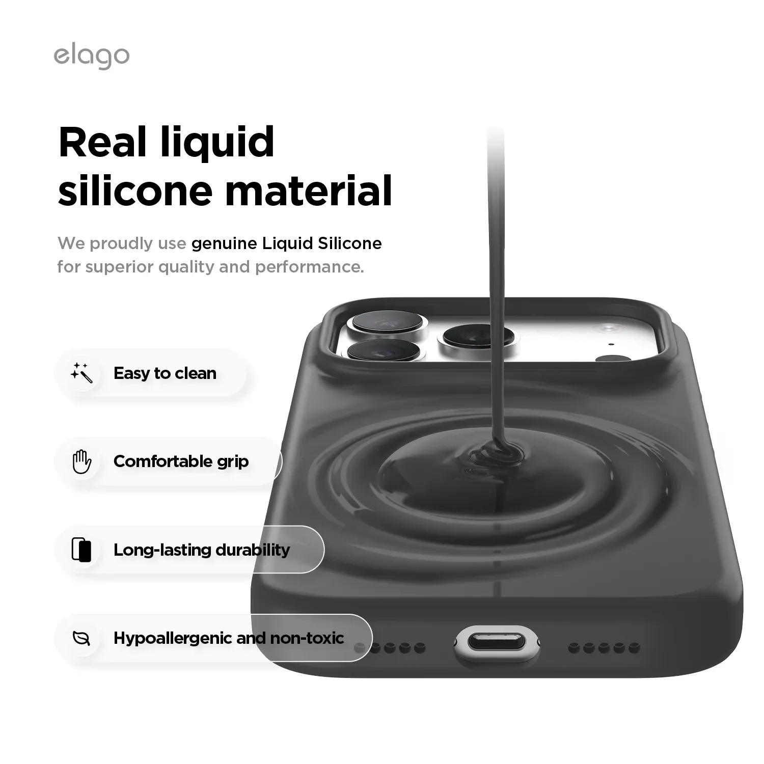 elago MagSafe-kompatibilis iPhone 17 Pro szilikontok - fekete