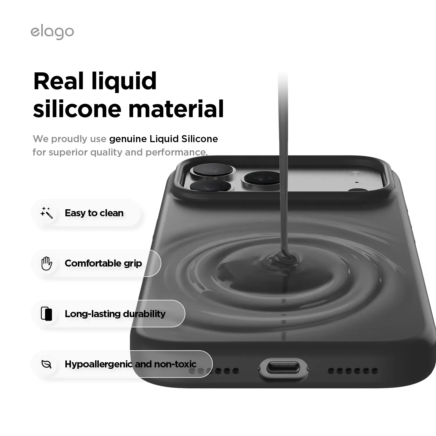 elago MagSafe-kompatibilis iPhone 17 Pro Max szilikontok - fekete