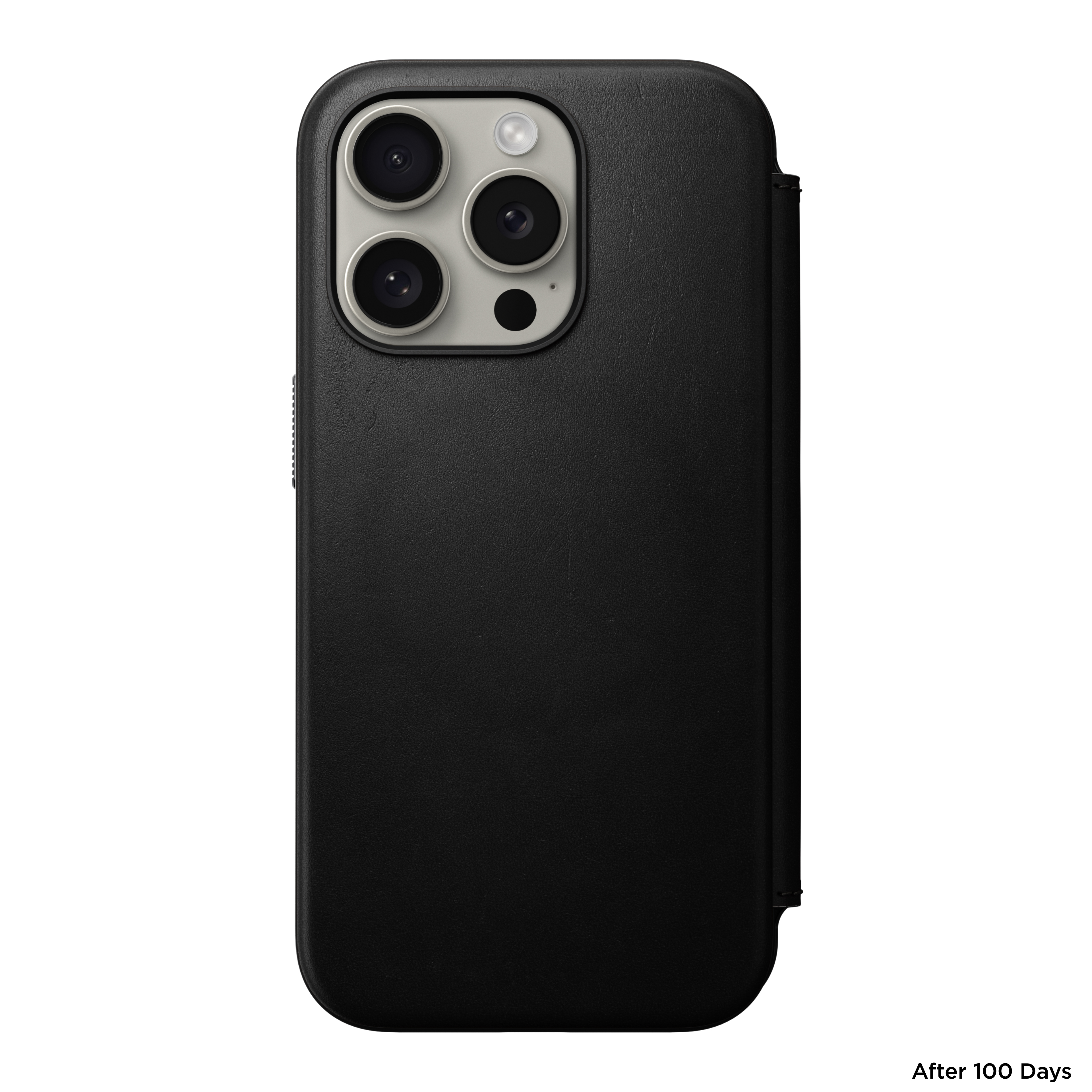 NOMAD iPhone 15 Pro kinyithatós bőrtok - fekete