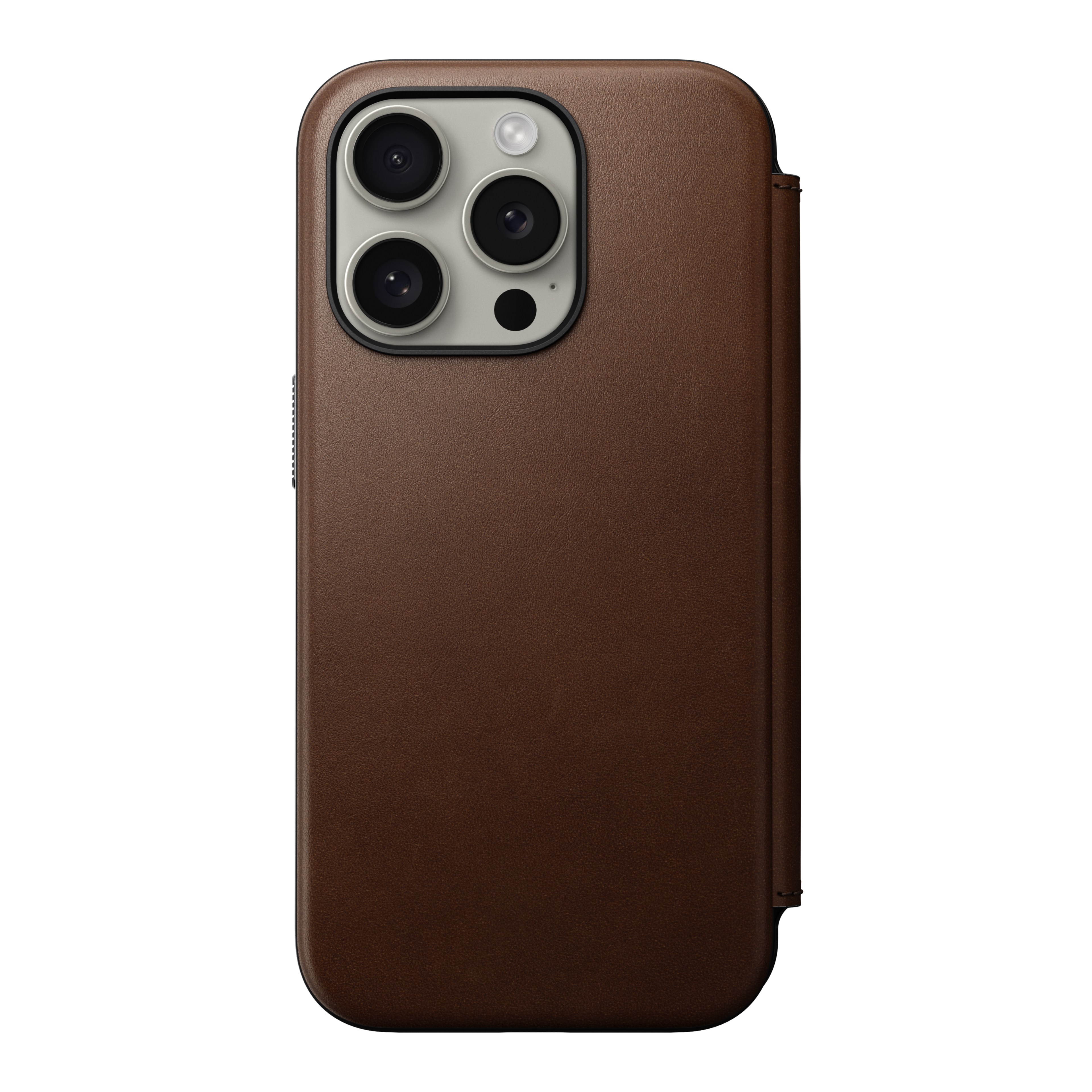 NOMAD iPhone 15 Pro kinyithatós bőrtok - barna