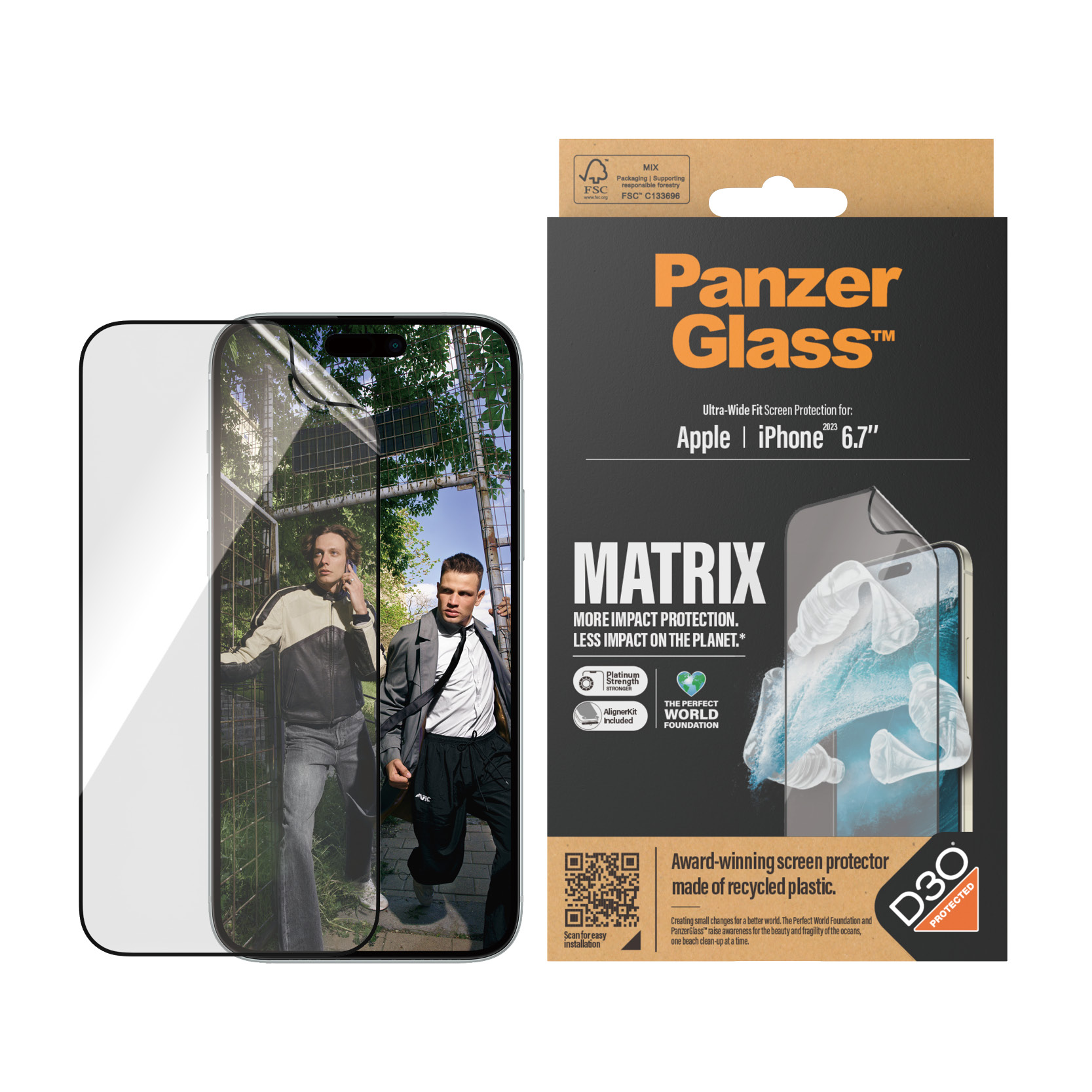 PANZER GLASS Ultra-Wide Fit MATRIX D3O iPhone 15 Plus kijelzővédő fólia applikátorral