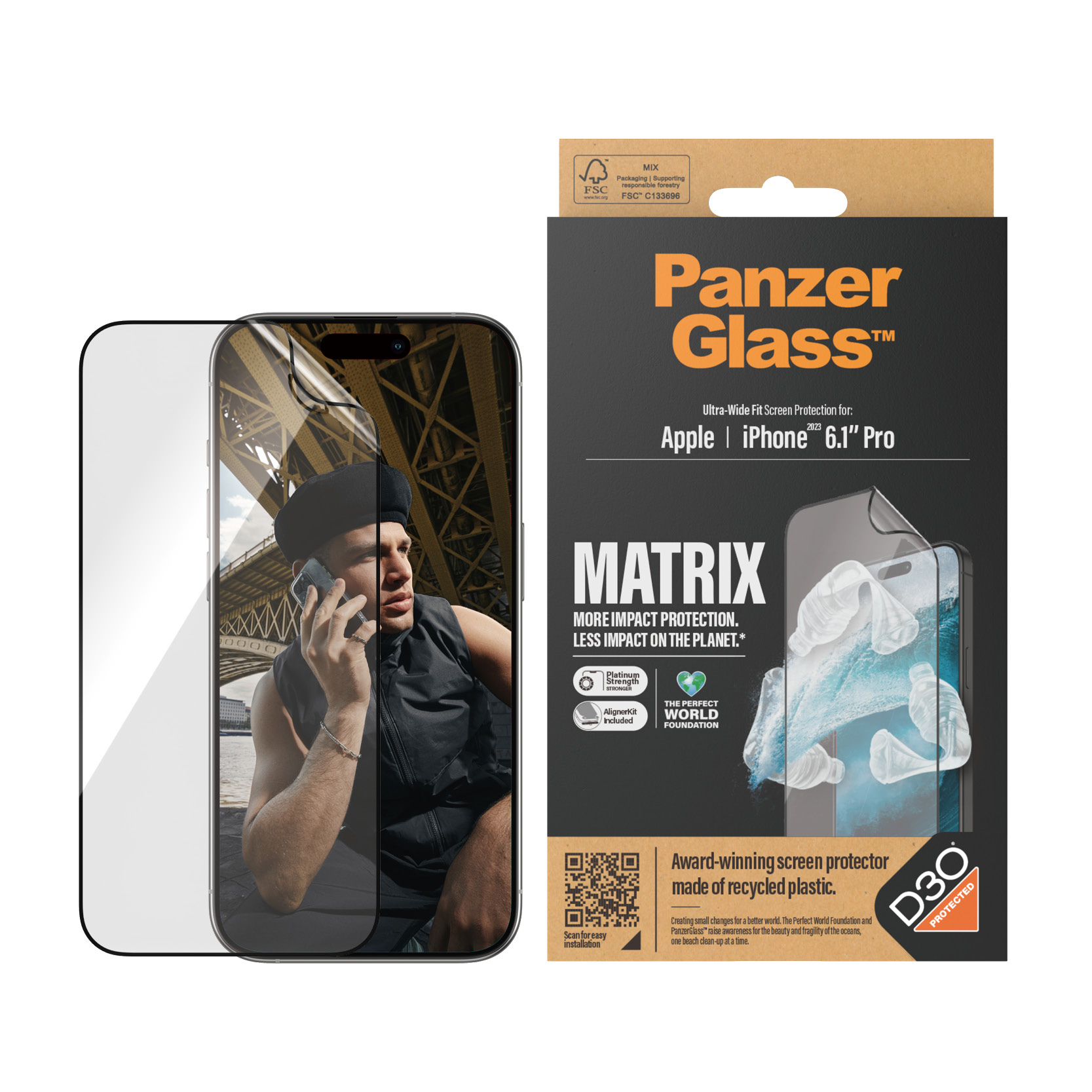 PANZER GLASS Ultra-Wide Fit MATRIX D3O iPhone 15 Pro kijelzővédő fólia applikátorral