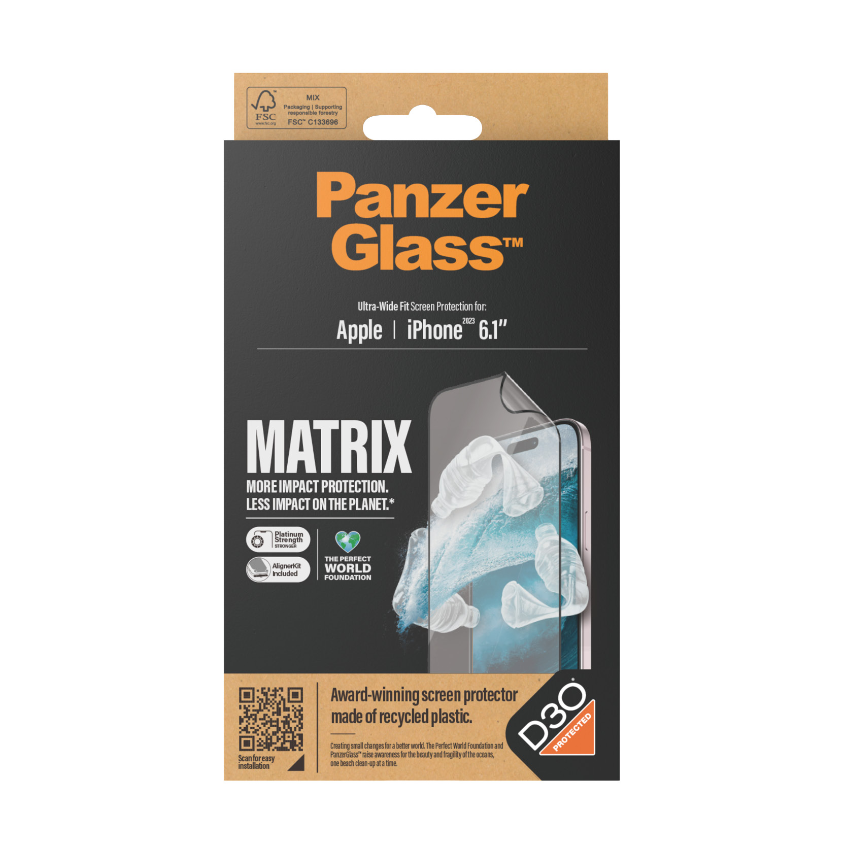 PANZER GLASS Ultra-Wide Fit MATRIX D3O iPhone 15 kijelzővédő fólia applikátorral