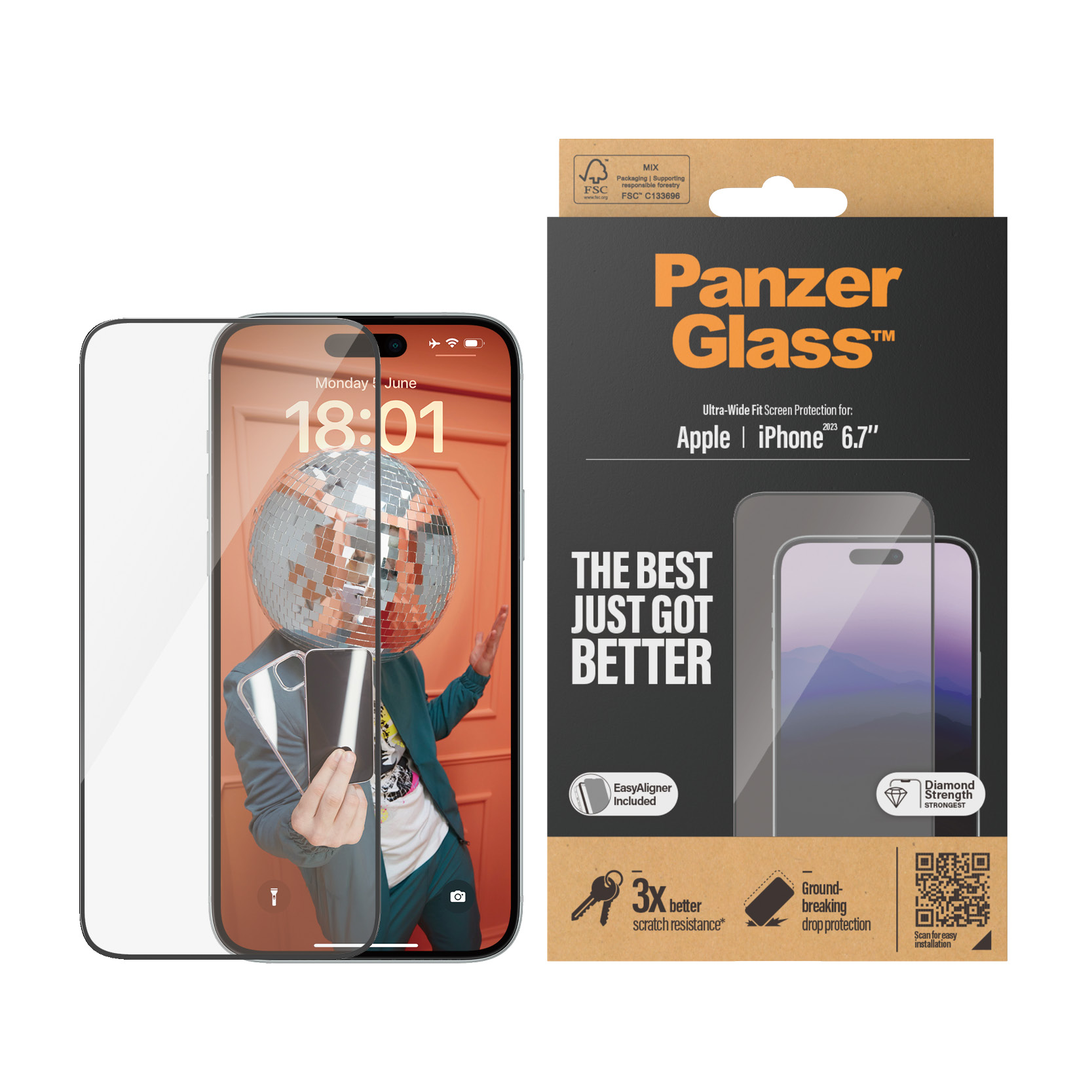 PANZER GLASS Ultra-Wide Fit iPhone 15 Plus kijelzővédő üvegfólia applikátorral
