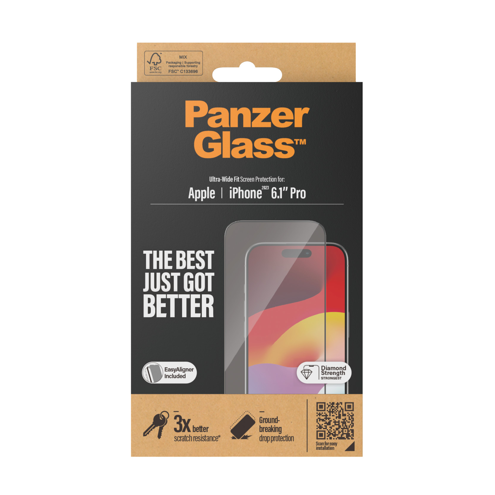 PANZER GLASS Ultra-Wide Fit iPhone 15 Pro kijelzővédő üvegfólia applikátorral