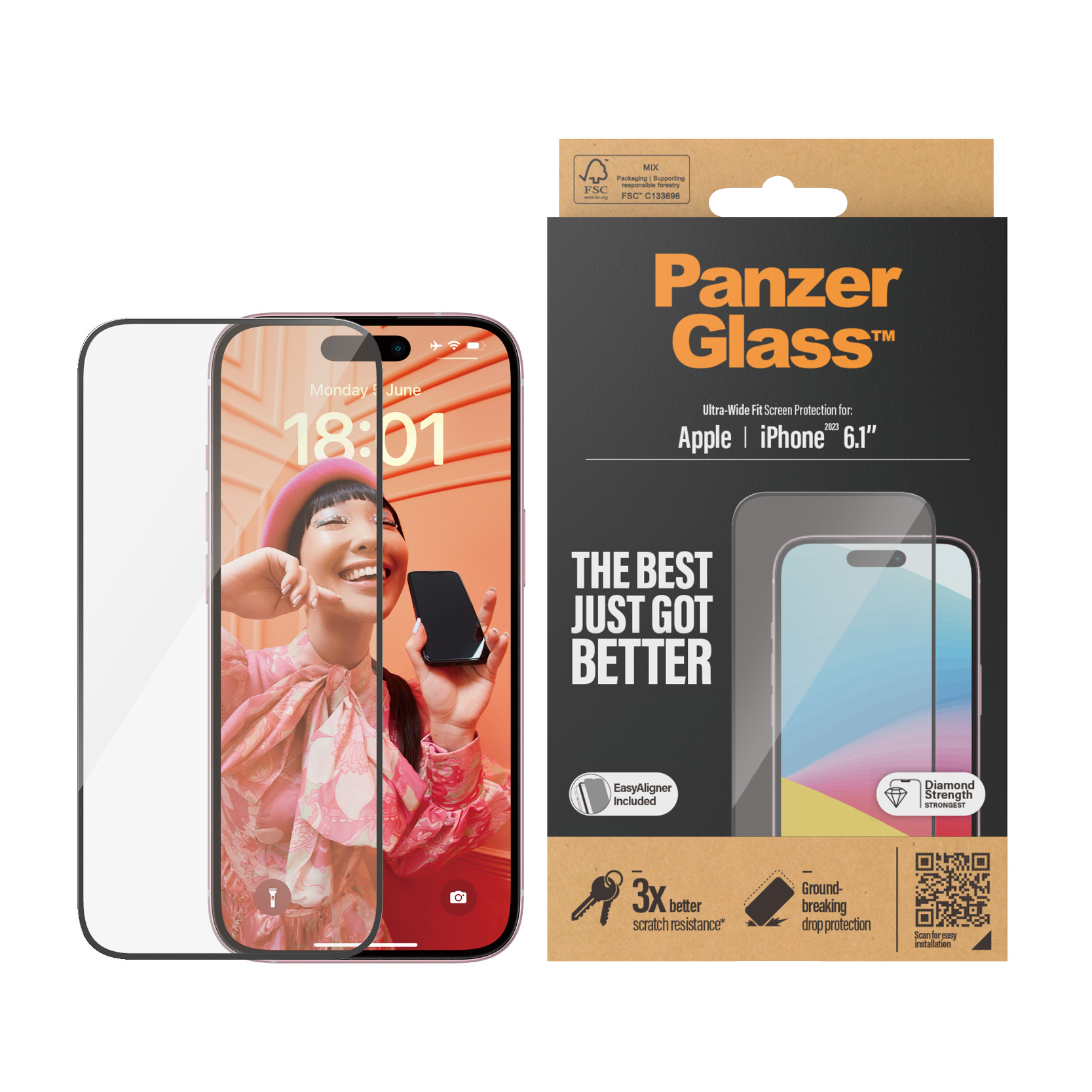 PANZER GLASS Ultra-Wide Fit iPhone 15 kijelzővédő üvegfólia applikátorral