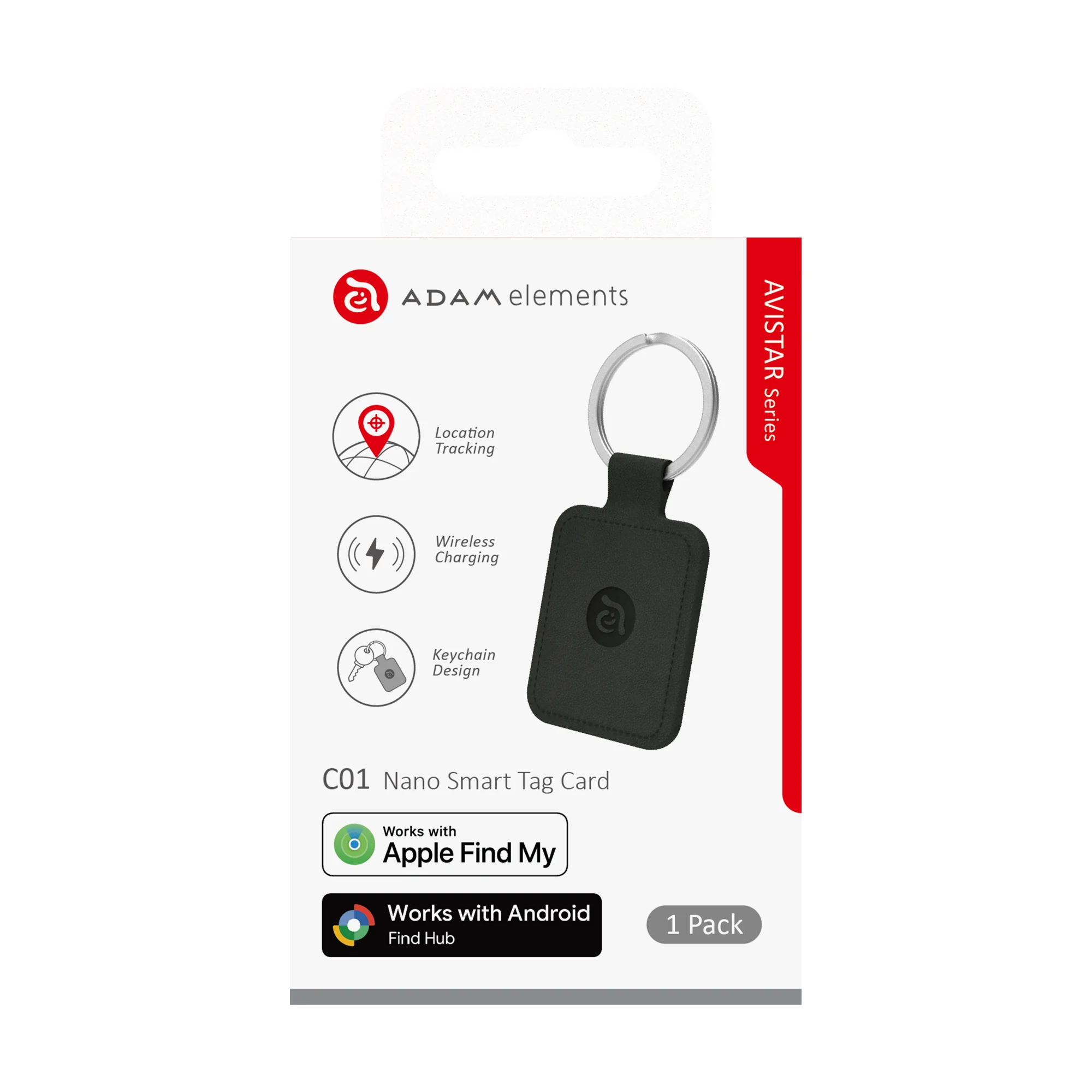 ADAM elements AVISTAR C01 Nano nyomkövető kártya (Apple Find My & Google Find Hub) - fekete