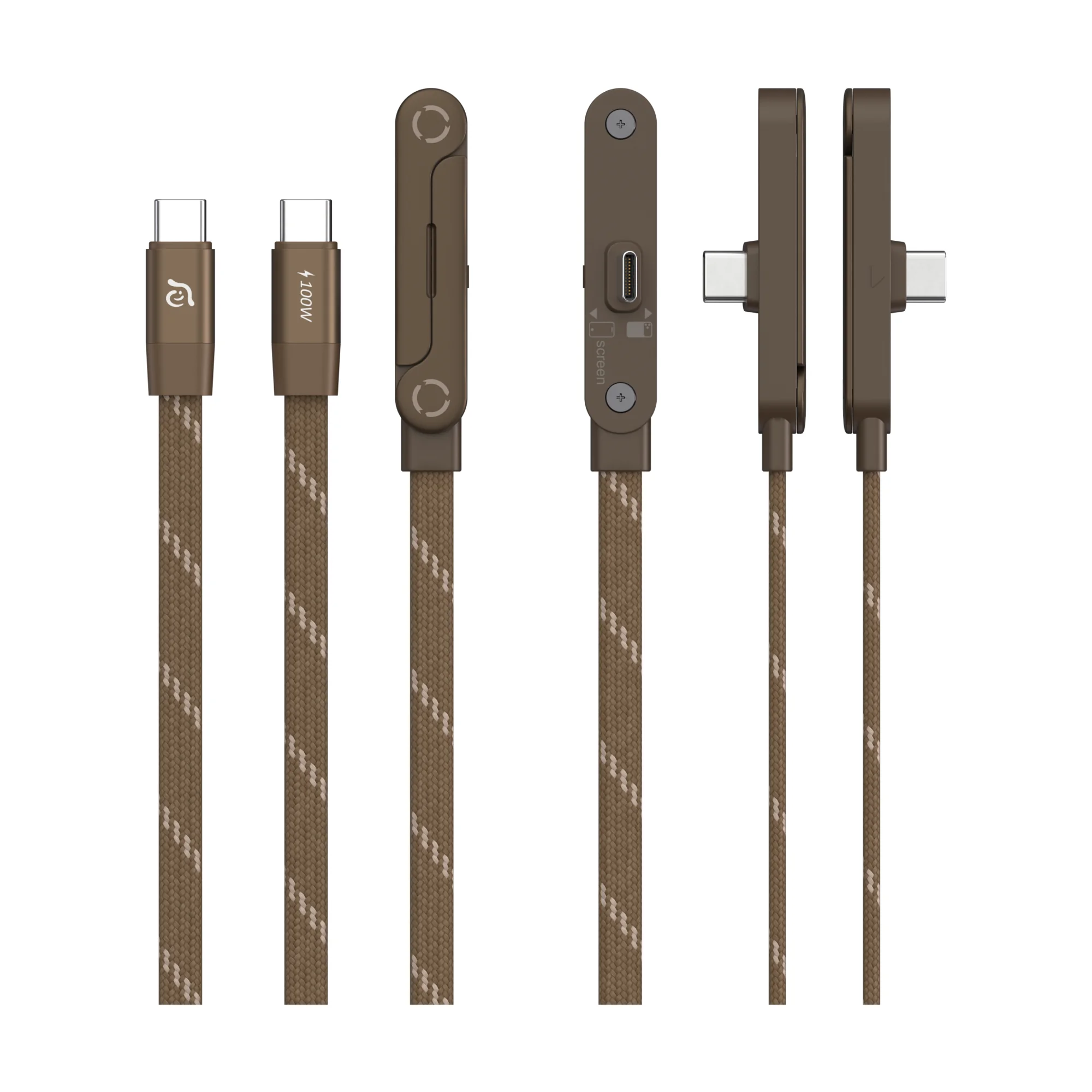 ADAM elements iLinio FS120 USB-C mágneses töltőkábel állvánnyal, 100W, 120 cm - barna