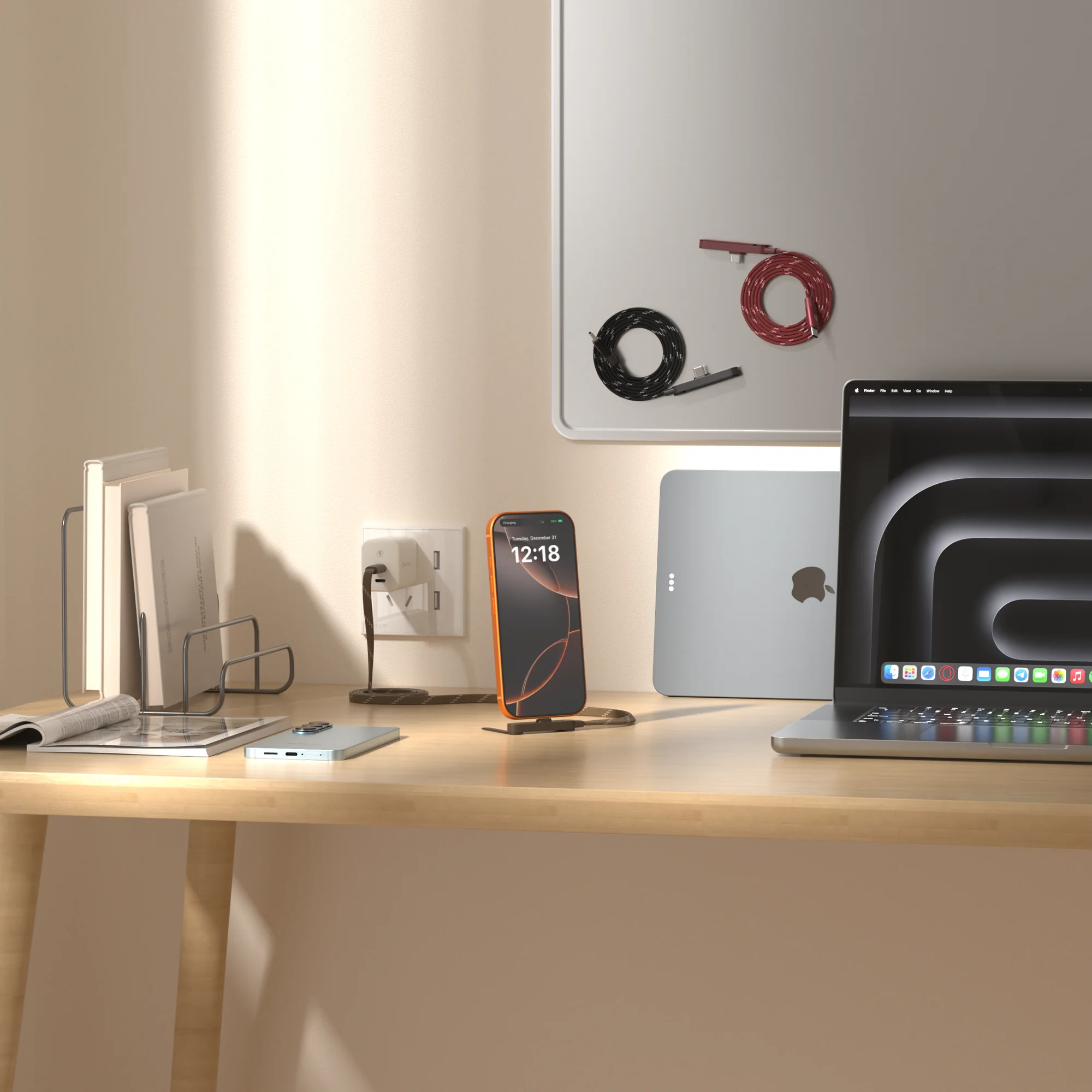 ADAM elements iLinio FS120 USB-C mágneses töltőkábel állvánnyal, 100W, 120 cm - fekete