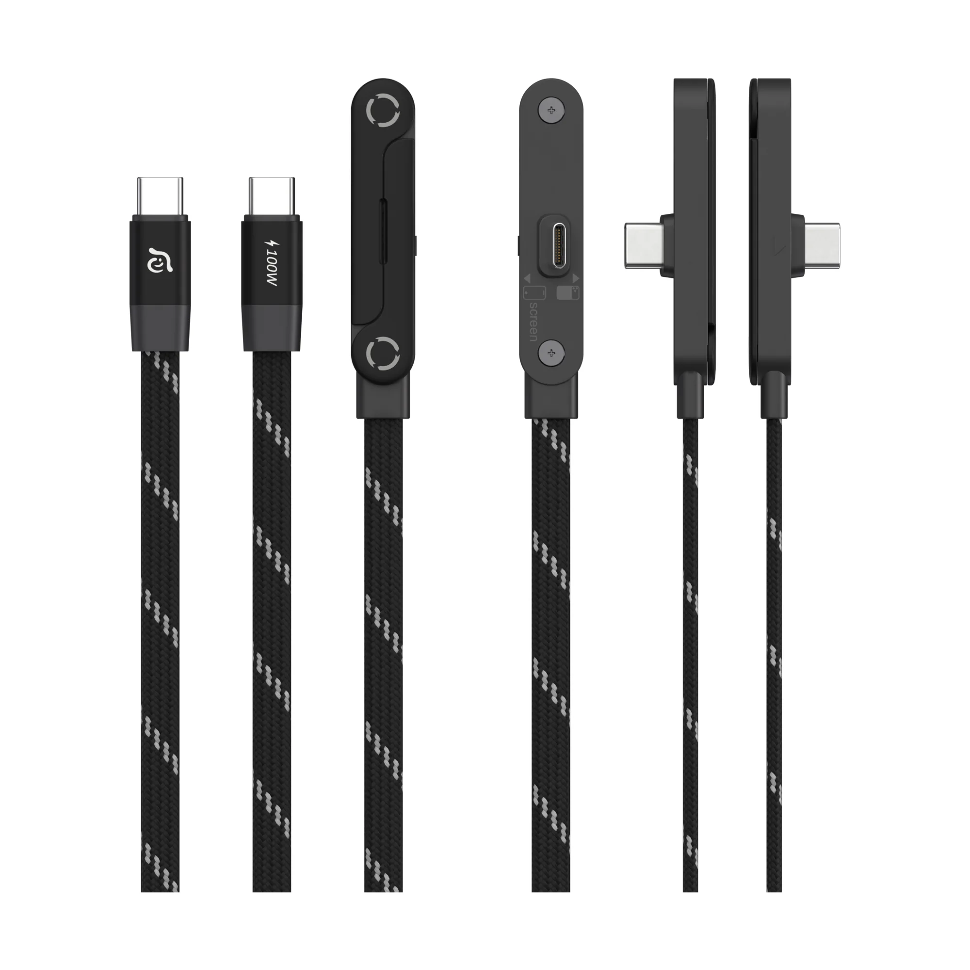 ADAM elements iLinio FS120 USB-C mágneses töltőkábel állvánnyal, 100W, 120 cm - fekete