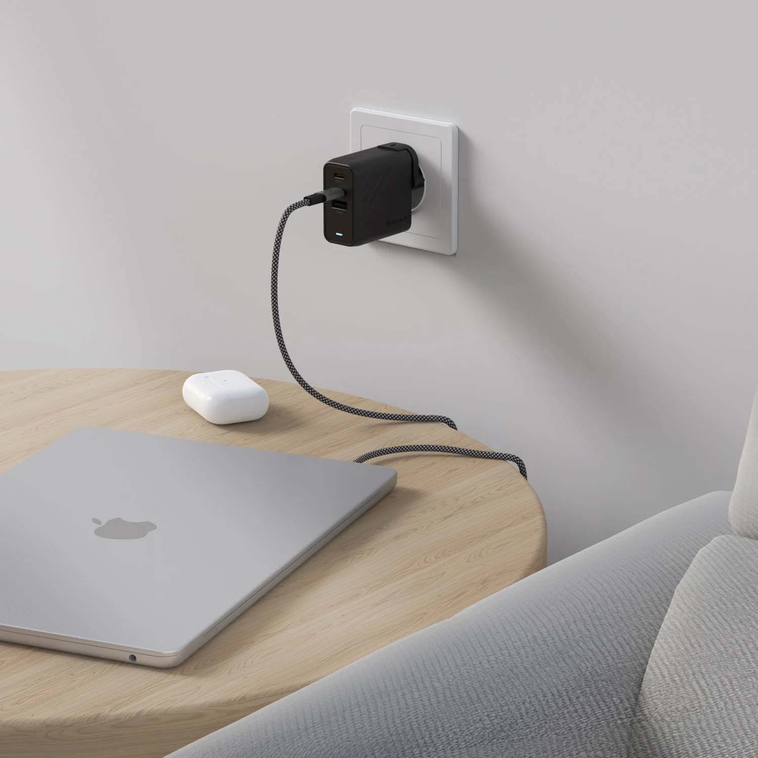 ADAM elements P67 GaN 67W 3 portos gyorstöltő fali hálózati adapter (utazó adapter) - fekete